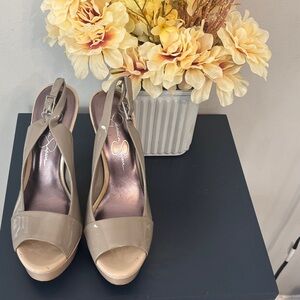 Jessica Simpson Taupe Slingback Wedge Heels